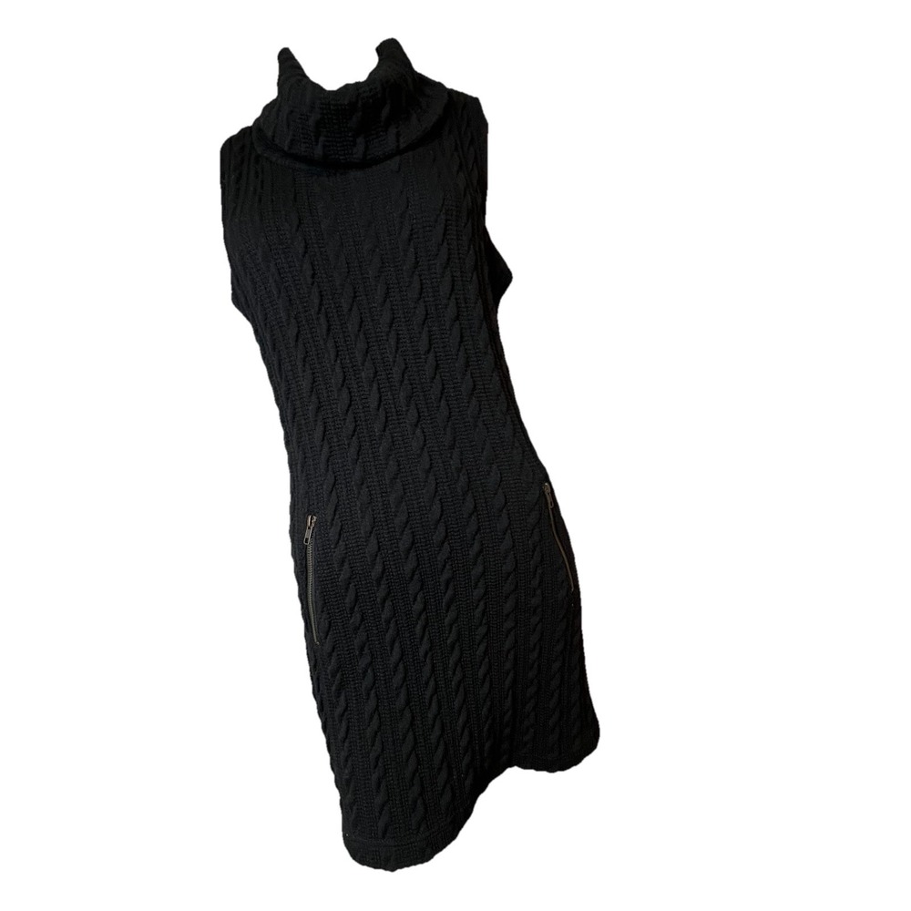 Edge Cable Knit Sleeveless Cowl Neck Sweater Dress Zipper Pockets Women's Large